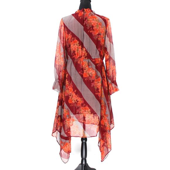 Soft Surroundings Red Floral Woodland Manor Roby Brown Stripe Dress M NEW Hi-Low - Picture 6 of 8